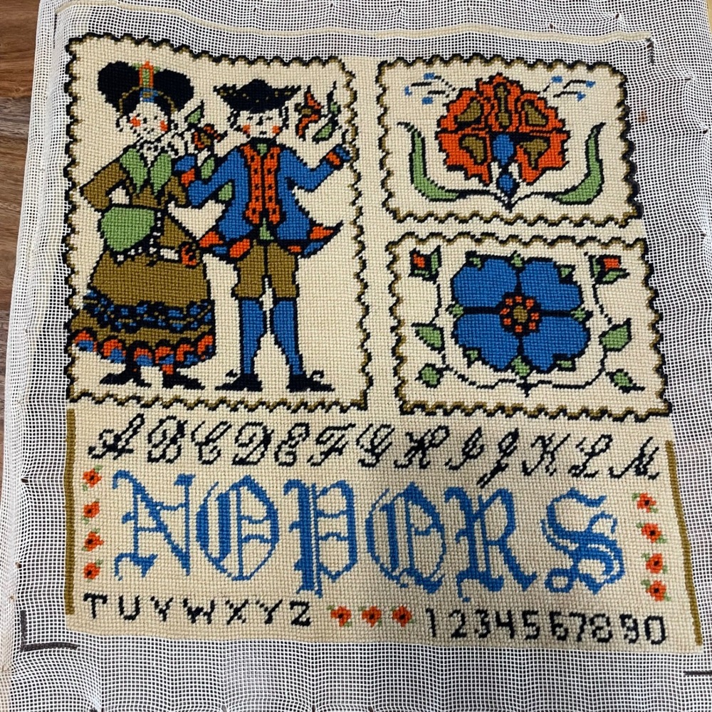 Vintage Brunswick Early American Sampler #274 Art‎ Folk Couple Flowers